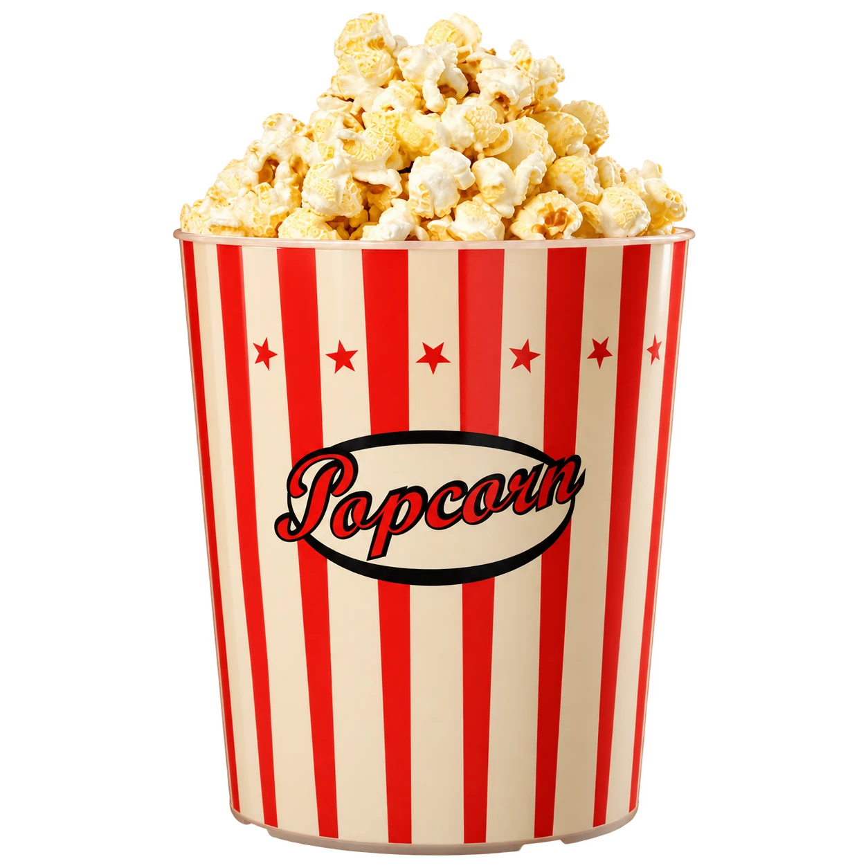 Unser rot-creme gestreifter Mehrweg-Popcornbecher