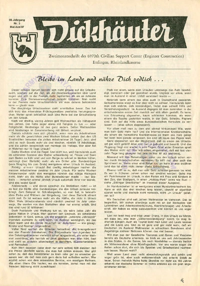 Titelblatt der Zeitschrift Dickhäuter, Mai/Juni 1987